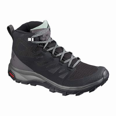 Női Salomon OUTLINE MID GORE-TEX Túrabakancs SA0184629 Fekete/Zöld